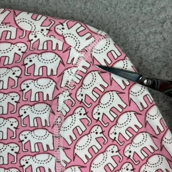 Roller Rabbit Pajama Set Top XS Pant SMALL Pink Elephant Novelty AOP Pima Cotton - Picture 6 of 13